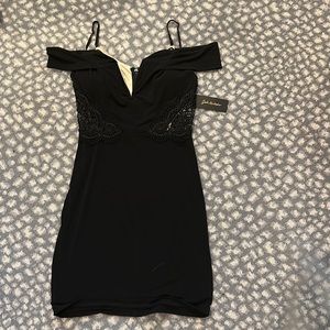 Black Lace Detail Off the Shoulder Mini Dress